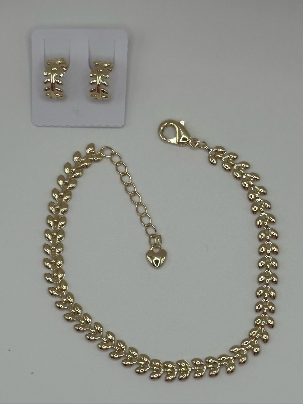 Gold Filled Leaf Link Bracelet and Earring Set - Women Jewelry